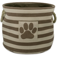 DII Polyester Pet Bin Stripe With Paw Patch Brown Round Medium