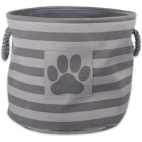 DII Polyester Pet Bin Stripe With Paw Patch Gray Round Large
