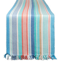 DII Seashore Stripe Fringed Table Runner