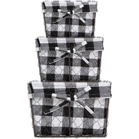 DII Assorted Vintage Grey Chicken Wire Black White Check Liner Basket (Set of 3)