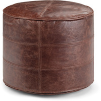 Connor Boho Round Pouf in Distressed Brown Genuine Leather