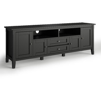 Warm Shaker SOLID WOOD 72 inch TV Media Stand in Black For TVs up to 80 inches