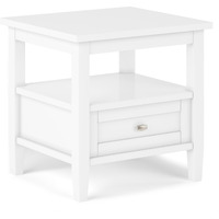 Warm Shaker SOLID WOOD 20 inch Wide Rectangle Transitional End Table in White