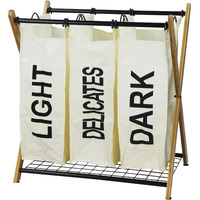 Oceanstar X-Frame Bamboo 3-Bag Laundry Sorter, White