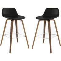 Randolph Mid-Century Modern Bentwood Counter Height Stool (Set of 2) in Black Faux Leather