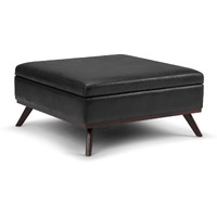 Owen 36 in Wide Square Square Coffee Table Storage Ottoman - Distressed Black