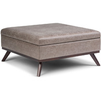Owen 36 in Wide Square Square Coffee Table Storage Ottoman - Distressed Grey Taupe