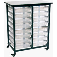 Mobile Bin Storage Unit - Double Row with Small Clear Bins