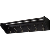 Wooden Mallet 6 Hook Shelf, Nickel Hooks, Black