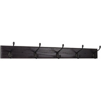 Wooden Mallet 5 Hook Coat Rack, Black Hooks, Black