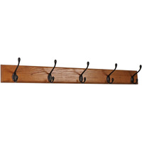 Wooden Mallet 5 Hook Coat Rack, Black Hooks, Medium Oak