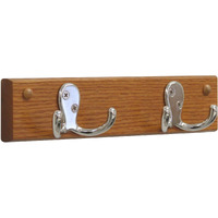 Wooden Mallet 2 Double Prong Hook Rail/Coat Rack, Nickel Hooks, Medium Oak