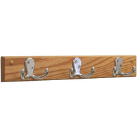Wooden Mallet 3 Double Prong Hook Rail/Coat Rack, Nickel Hooks, Light Oak