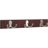 Wooden Mallet 3 Double Prong Hook Rail/Coat Rack, Nickel Hooks, Mahogany