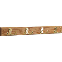 Wooden Mallet 4 Double Prong Hook Rail/Coat Rack, Brass Hooks, Light Oak