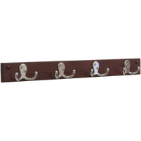 Wooden Mallet 4 Double Prong Hook Rail/Coat Rack, Nickel Hooks, Mahogany