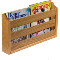 Wooden Mallet Doublewide Oak Magazine Rack, Wall Mount or Tabletop, Light Oak