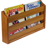 Wooden Mallet Doublewide Oak Magazine Rack, Wall Mount or Tabletop, Medium Oak