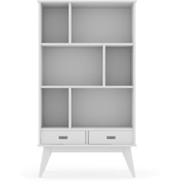 Draper SOLID HARDWOOD 64 inch x 35 inch Mid-Century Modern Wide Bookcase and Storage Unit in White