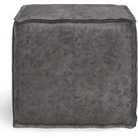 Brody Boho Square Pouf in Distressed Black Faux Leather