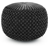 Renee Boho Round Pouf in Slate Grey Velvet Fabric