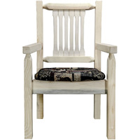 Homestead Collection Captain's Chair, Clear Lacquer Finish w/ Upholstered Seat, Woodland Pattern