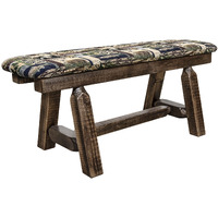 Homestead Collection Plank Style Bench, Stain & Clear Lacquer Finish, 45 Inch w/ Woodland Upholstery