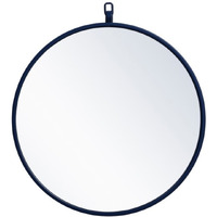 Metal frame round mirror with decorative hook 18 inch in Blue