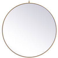 Metal frame round mirror with decorative hook 39 inch in Brass