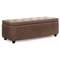 Hamilton 48 inch Wide Transitional Rectangle Storage Ottoman in Distressed Umber Brown Faux Leather