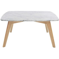 Vezzana 31" Square Italian Carrara White Marble Table with Oak Legs