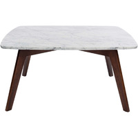 Vezzana 31" Square Italian Carrara White Marble Table with Walnut Legs