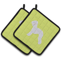 "Caroline's Treasures Bedlington Terrier Checkerboard green Pair of Pot Holders BB3794PTHD, 7.5HX7.5W, Multicolor"
