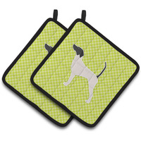 "Caroline's Treasures English Pointer Checkerboard green Pair of Pot Holders BB3795PTHD, 7.5HX7.5W, Multicolor"