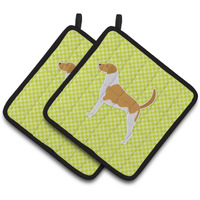 "Caroline's Treasures American Foxhound Checkerboard green Pair of Pot Holders BB3798PTHD, 7.5HX7.5W, Multicolor"