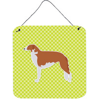 "Caroline's Treasures Borzoi Russian Greyhound Checkerboard Green Wall or Door Hanging Prints BB3799DS66, 6"" x 6"", Multicolor"