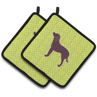 "Caroline's Treasures American Water Spaniel Checkerboard green Pair of Pot Holders BB3801PTHD, 7.5HX7.5W, Multicolor"