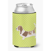 "Caroline's Treasures Basset Hound Checkerboard green Can or Bottle Hugger BB3802CC, Can Hugger, Multicolor"