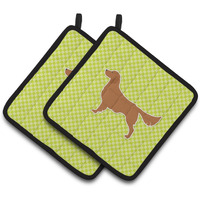"Caroline's Treasures Golden Retriever Checkerboard green Pair of Pot Holders BB3804PTHD, 7.5HX7.5W, Multicolor"