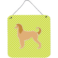 "Caroline's Treasures Afghan Hound Checkerboard Green Wall or Door Hanging Prints BB3806DS66, 6"" x 6"", Multicolor"