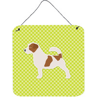 "Caroline's Treasures Jack Russell Terrier Checkerboard Green Wall or Door Hanging Prints BB3807DS66, 6"" x 6"", Multicolor"