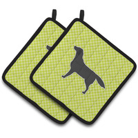 "Caroline's Treasures black Labrador Retriever Checkerboard green Pair of Pot Holders BB3808PTHD, 7.5HX7.5W, Multicolor"