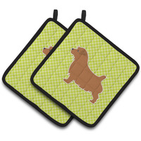 "Caroline's Treasures Norfolk Terrier Checkerboard green Pair of Pot Holders BB3809PTHD, 7.5HX7.5W, Multicolor"