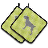 "Caroline's Treasures German Wirehaired Pointer Checkerboard green Pair of Pot Holders BB3811PTHD, 7.5HX7.5W, Multicolor"