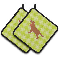 "Caroline's Treasures English Cocker Spaniel Checkerboard green Pair of Pot Holders BB3812PTHD, 7.5HX7.5W, Multicolor"