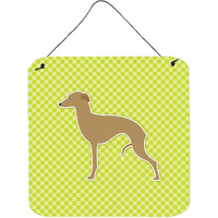 "Caroline's Treasures Italian Greyhound Checkerboard Green Wall or Door Hanging Prints BB3814DS66, 6"" x 6"", Multicolor"
