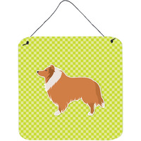 "Caroline's Treasures Collie Checkerboard Green Wall or Door Hanging Prints BB3816DS66, 6"" x 6"", Multicolor"