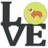 "Caroline's Treasures Collie Checkerboard Green Metal Artwork Love wall-decor, Multicolor"