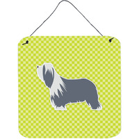 "Caroline's Treasures Bearded Collie Checkerboard Green Wall or Door Hanging Prints BB3817DS66, 6"" x 6"", Multicolor"