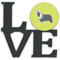 "Caroline's Treasures Bearded Collie Checkerboard Green Metal Artwork Love wall-decor, Multicolor"